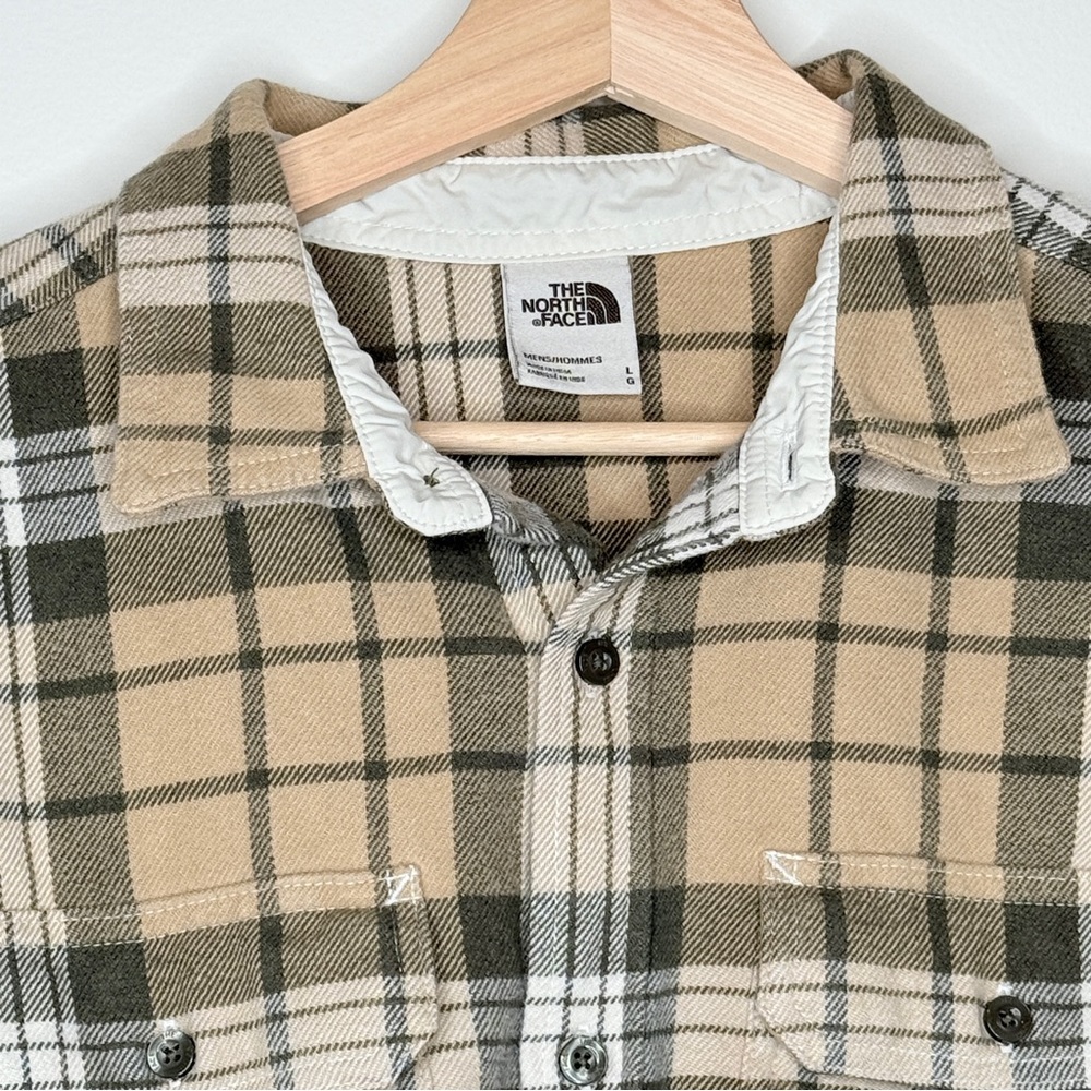North Face Arroyo Cotton Plaid Flannel‎ Button Down Shirt Olive Green Tan Large - Picture 2 of 7